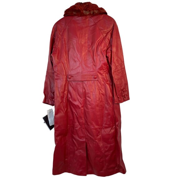 VTG 90s Terry Lewis Red Leather Coat Fur Collar Thermolite Lining XS 9029 NWD - Picture 2 of 16